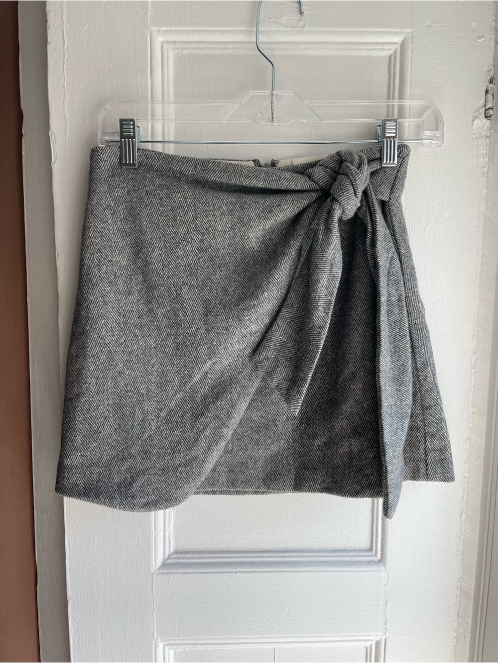 Wilfred Grey Herringbone Wrap Mini Wool Skirt